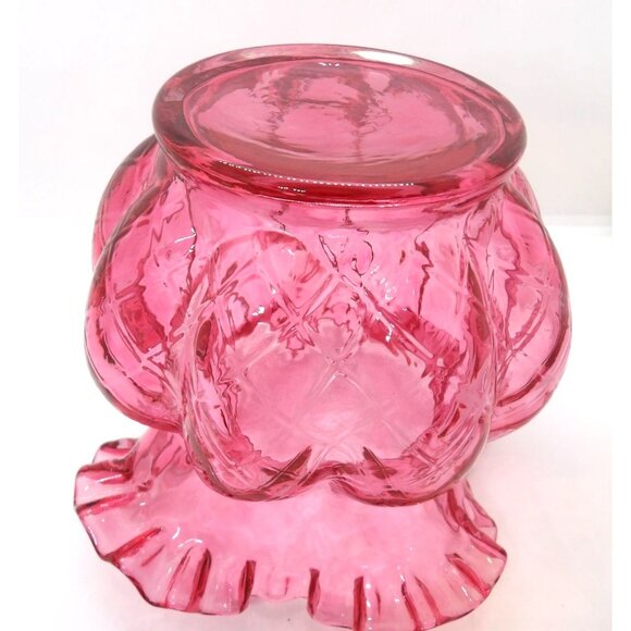 Fenton Cranberry Red Ruffled Edge Beaded Melon Vase preowned - Picture 4 of 4